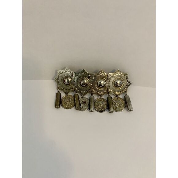 VTG REPUBLIQUE FRANCAISE Coin Silver Metal Hair Clip French Dangle Etched Boho - Picture 2 of 9